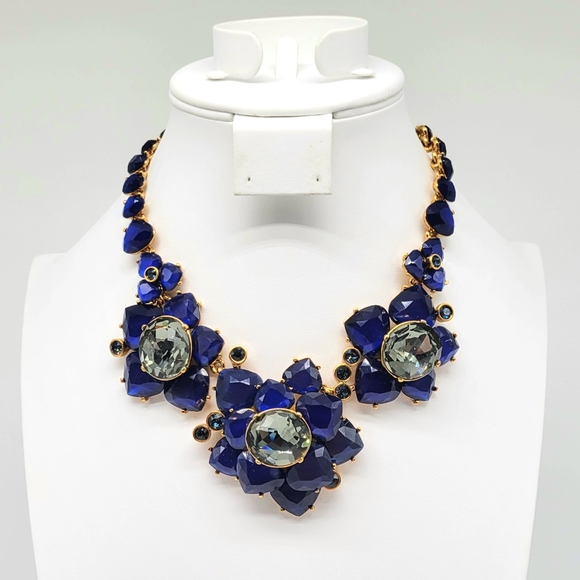 Oscar de la Renta Cobalt Blue Swarovski Crystal Flower Statement Necklace - Picture 5 of 14